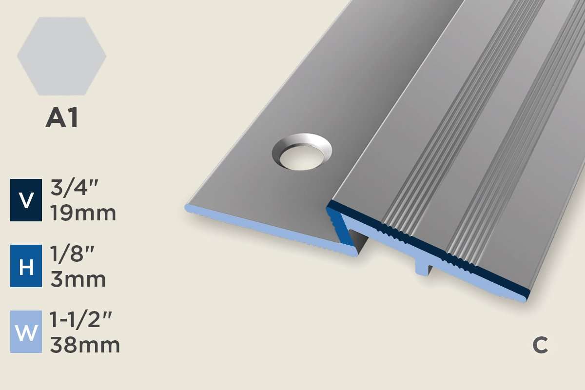KR-A — Ramp Profile – Pre-fit – Countersunk – Ridged/ADA – 3mm (1/8") – Silver