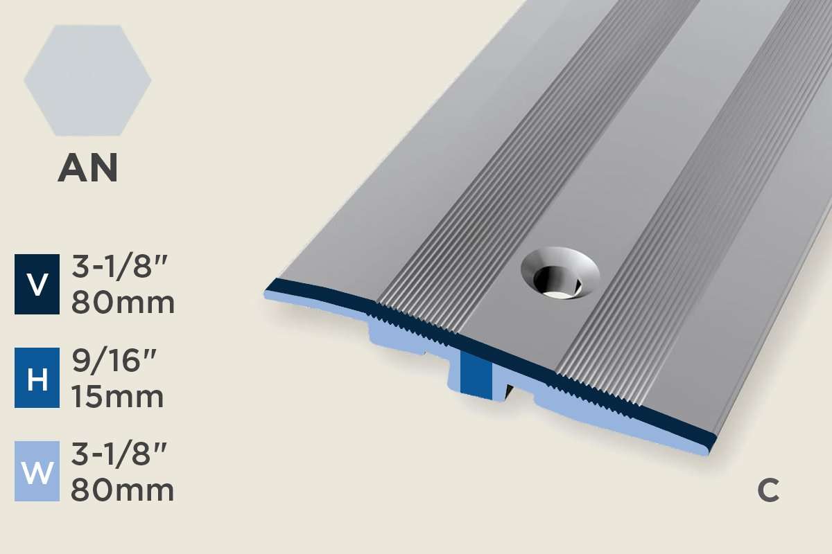KR-E — Ramp Profile – Ridged/Countersunk – Retrofit – 15mm (9/16") – Aluminum Natural