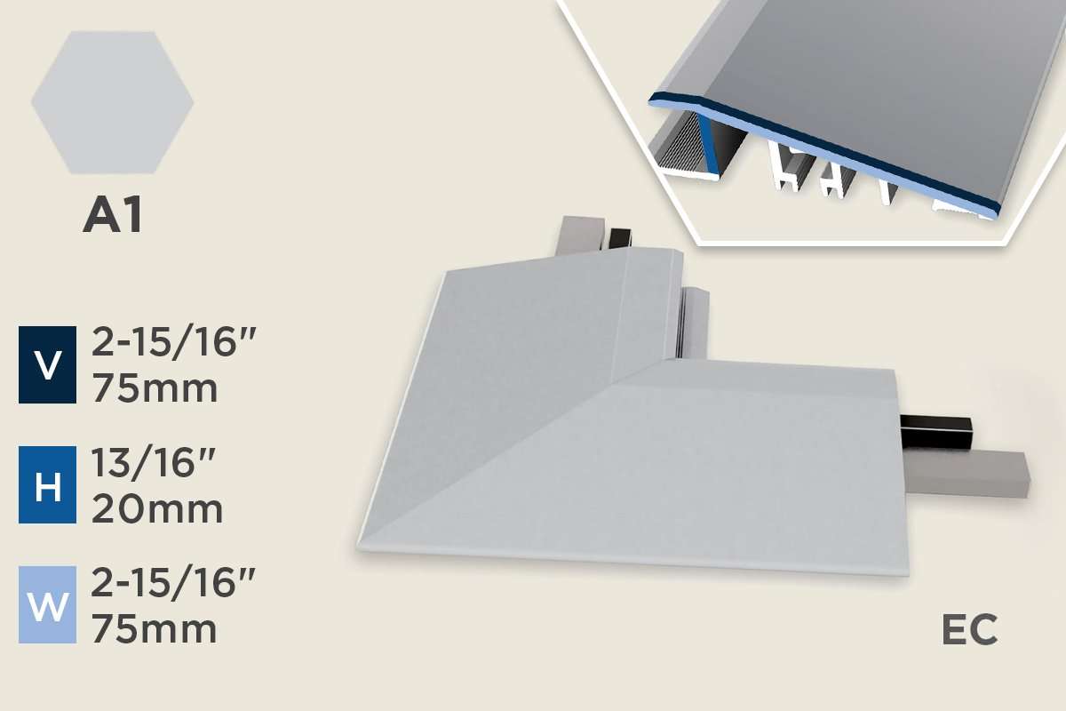 KR-F — Ramp Profile Exterior Corner – Smooth – Pre-fit – 20mm (13/16") – Silver