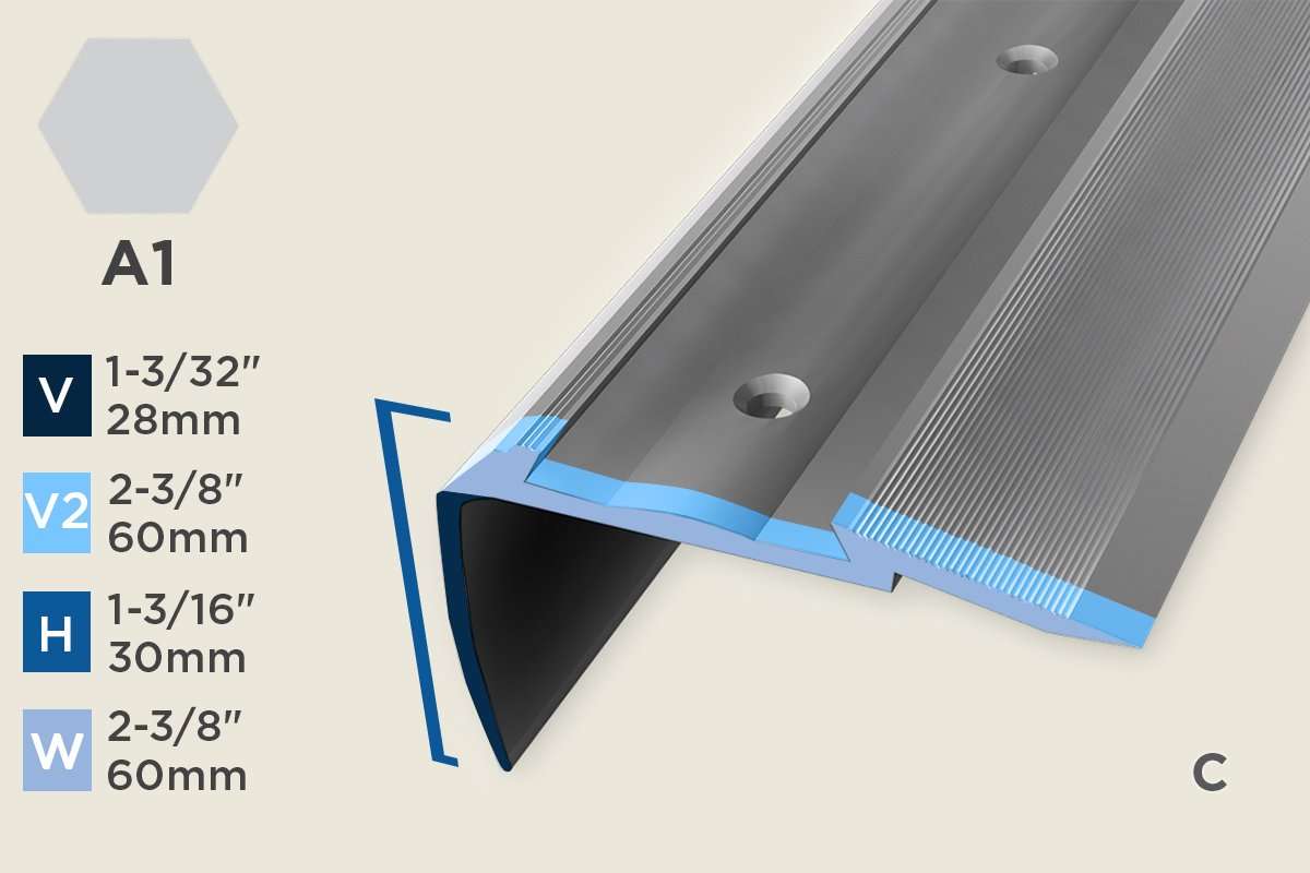KS-F — Stair Nosing – Retrofit – PVC Insert – 30mm (1-3/16") – Silver