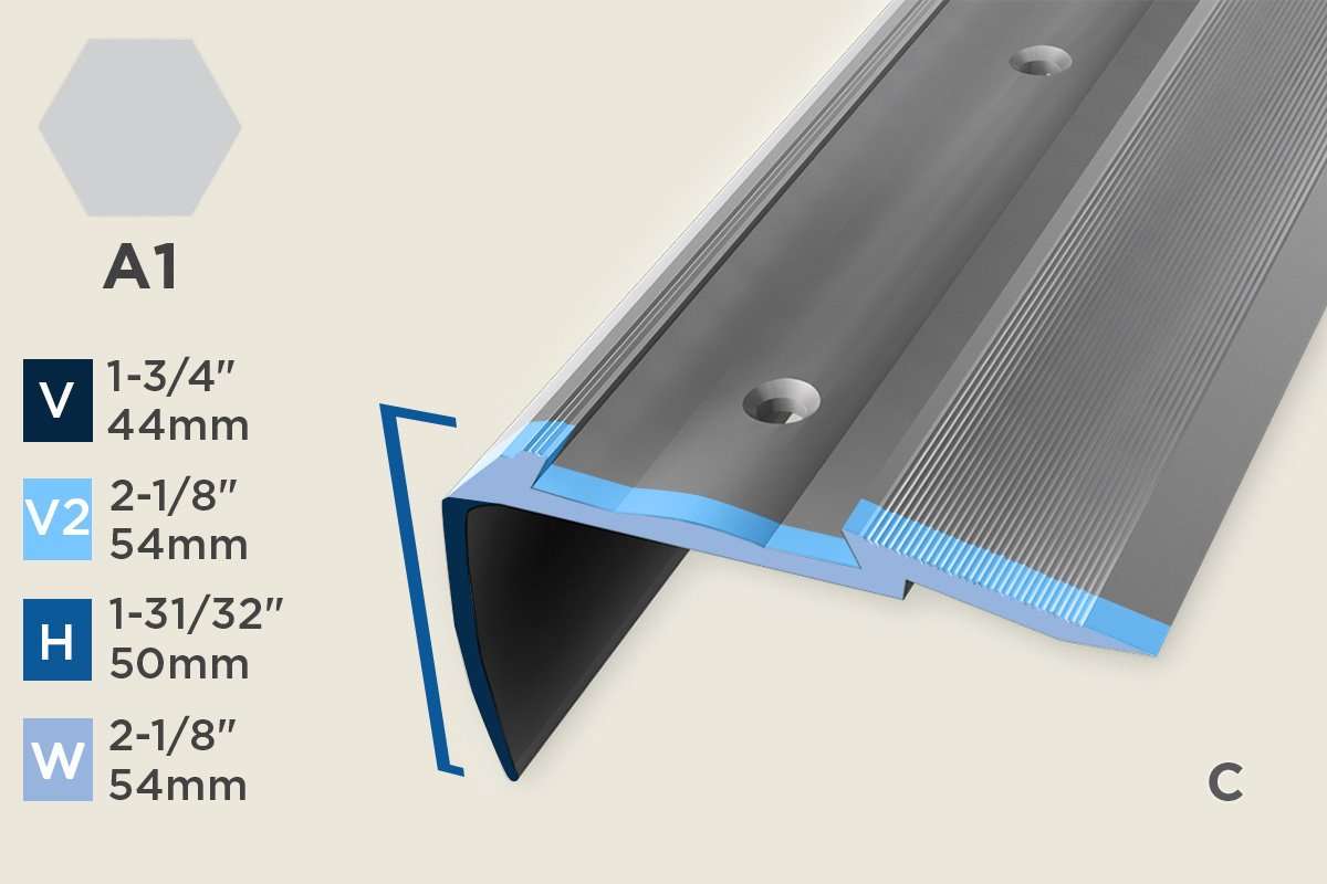 KS-F — Stair Nosing – Retrofit – PVC Insert – 50mm (1-31/32") – Silver