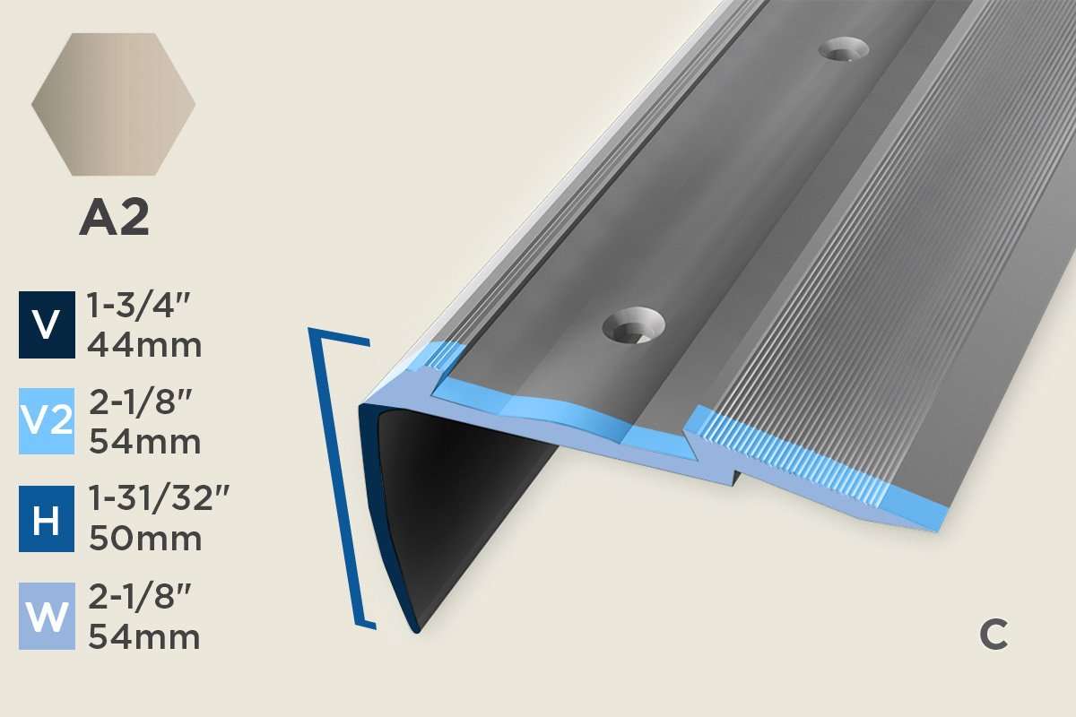 KS-F — Stair Nosing – Retrofit – PVC Insert – 50mm (1-31/32") – Sand