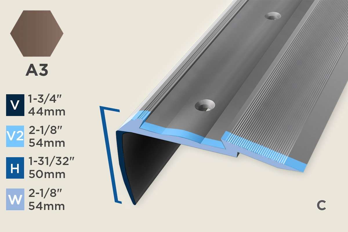 KS-F — Stair Nosing – Retrofit – PVC Insert – 50mm (1-31/32") – Bronze