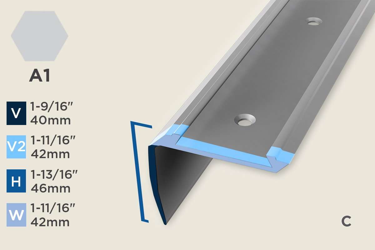 KS-H — Stair Nosing – Retrofit – PVC Insert – 46mm (1-13/16") – Silver
