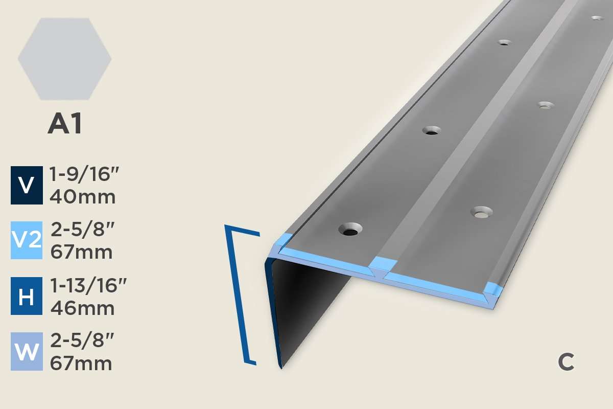 KS-I — Stair Nosing – Retrofit – Double PVC/ADA – 46mm (1-13/16") – Silver