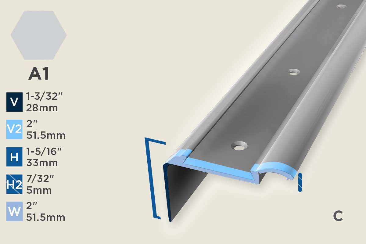 KS-J — Stair Nosing – Retrofit – PVC Insert – 33mm (1-5/16") – Silver