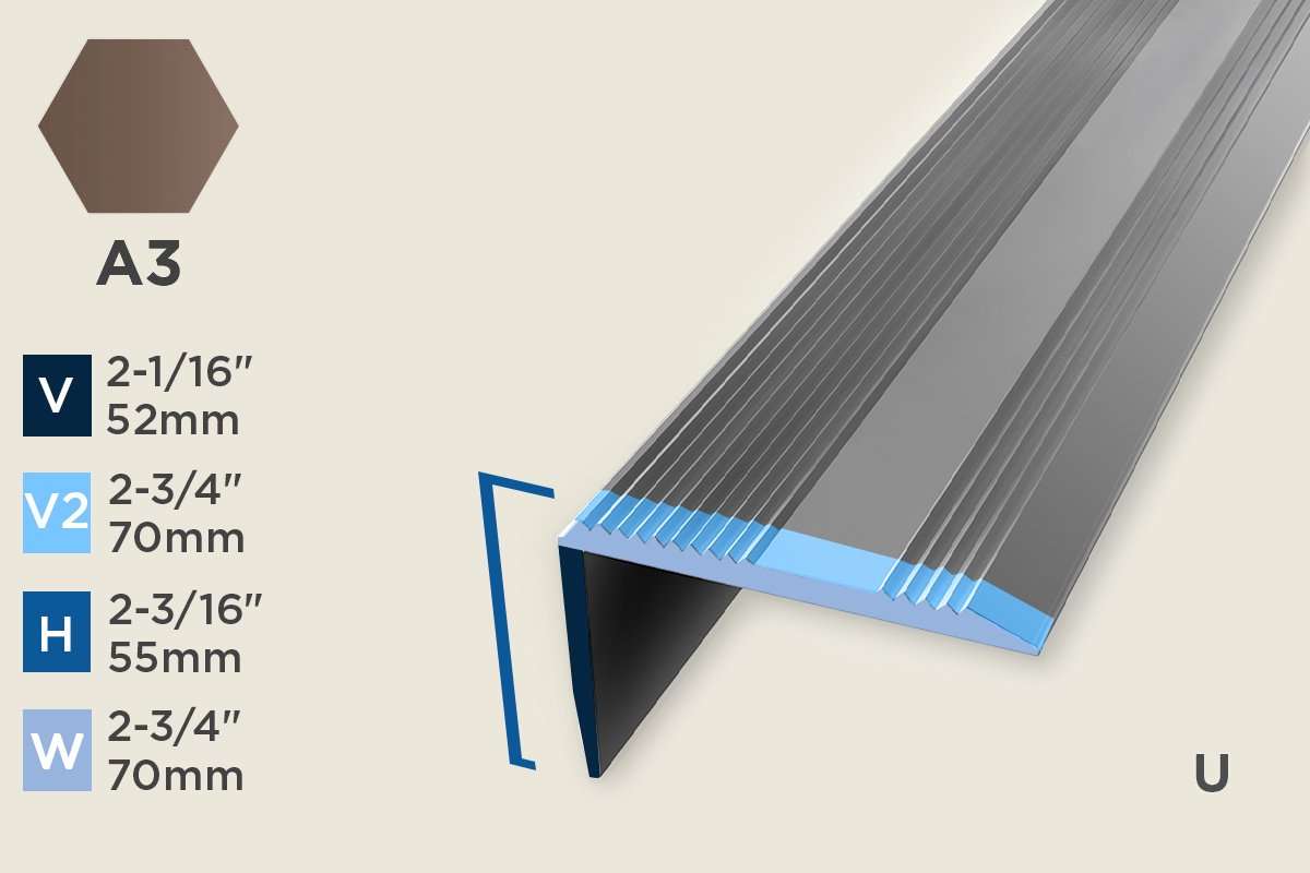 KS-K — Stair Nosing – Retrofit – Ridged – Unpunched – 55mm (2-3/16") – Bronze