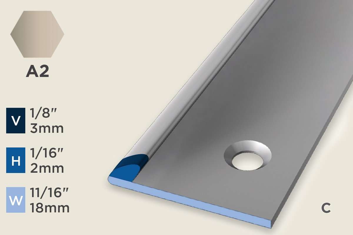 KT-A — Transition Profile – Pre-fit Edge Trim – 2mm (1/16") – Countersunk – Sand
