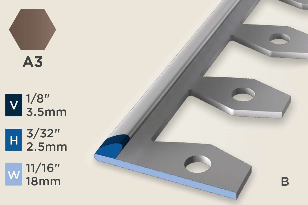 KT-A — Transition Profile – Pre-fit Edge Trim – 2.5mm (3/32") – Bendable – Bronze