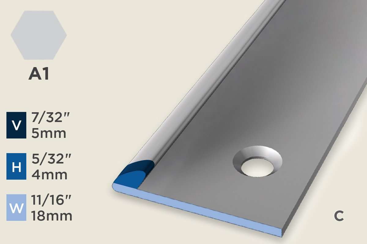 KT-A — Transition Profile – Pre-fit Edge Trim – 4mm (5/32") – Countersunk – Silver