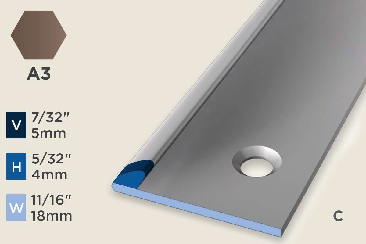 KT-A — Transition Profile – Pre-fit Edge Trim – 4mm (5/32") – Countersunk – Bronze
