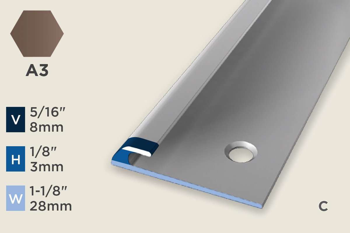 KT-F — Transition Profile – Pre-fit Edge Trim – 3mm (1/8") – Countersunk – Bronze