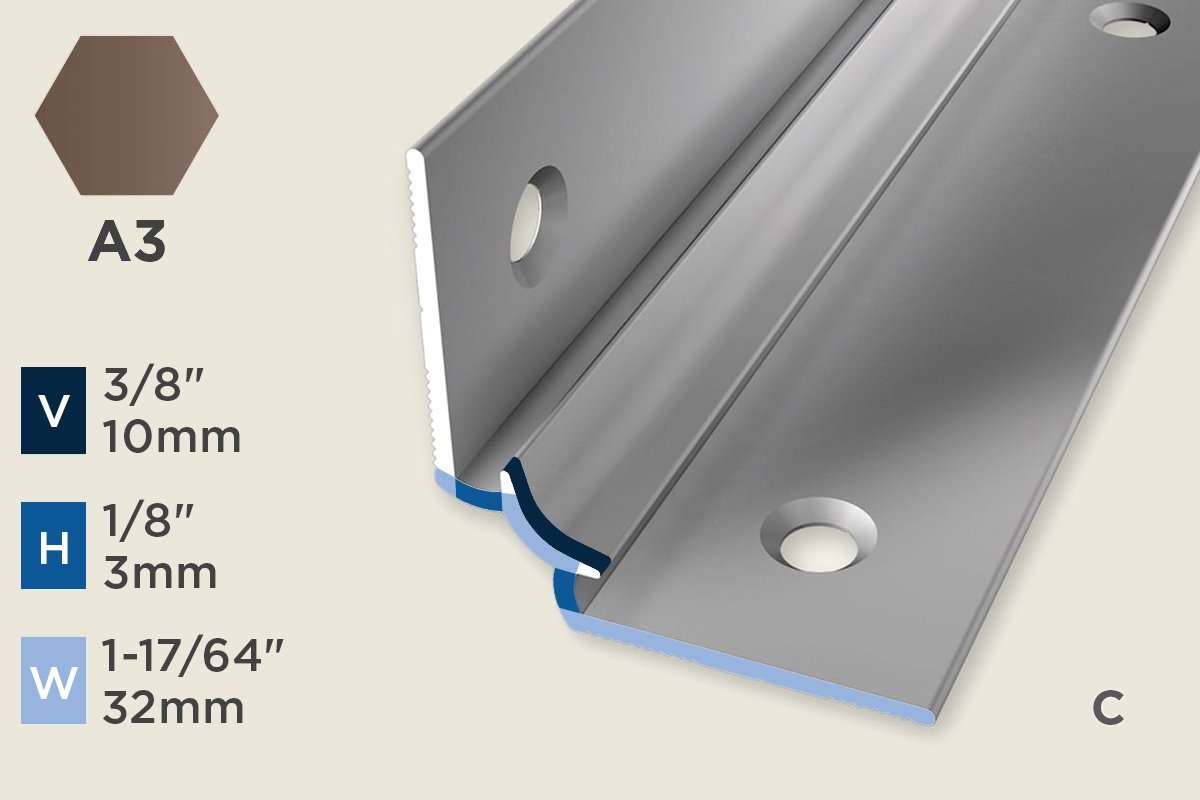 KW-A — Wall Protection Profile – Pre-fit – Countersunk – 3mm (1/8") – Bronze