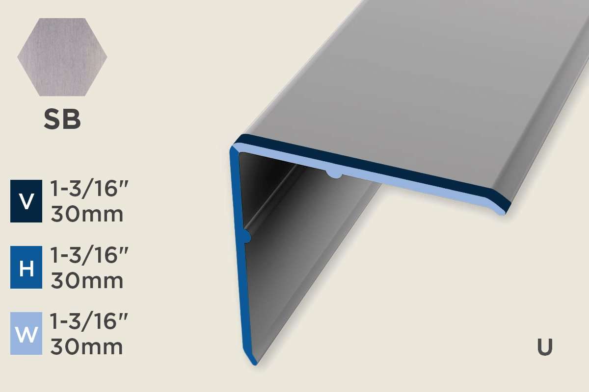 KW-F — Wall Protection Profile – Retrofit – Unpunched – 30mm (1-3/16") – Stainless Steel Brushed